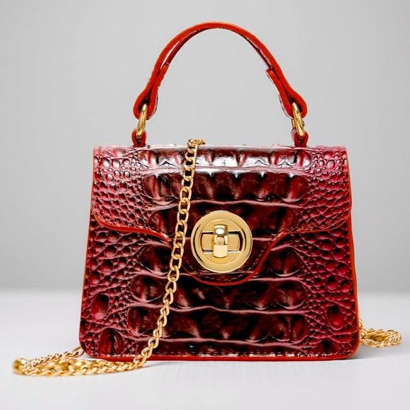 Brahmin Handbags - NEW! Luxury Crocodile Mini Bag Purple/Brown Mohagany Bag Crossbody(Not Brahmin)